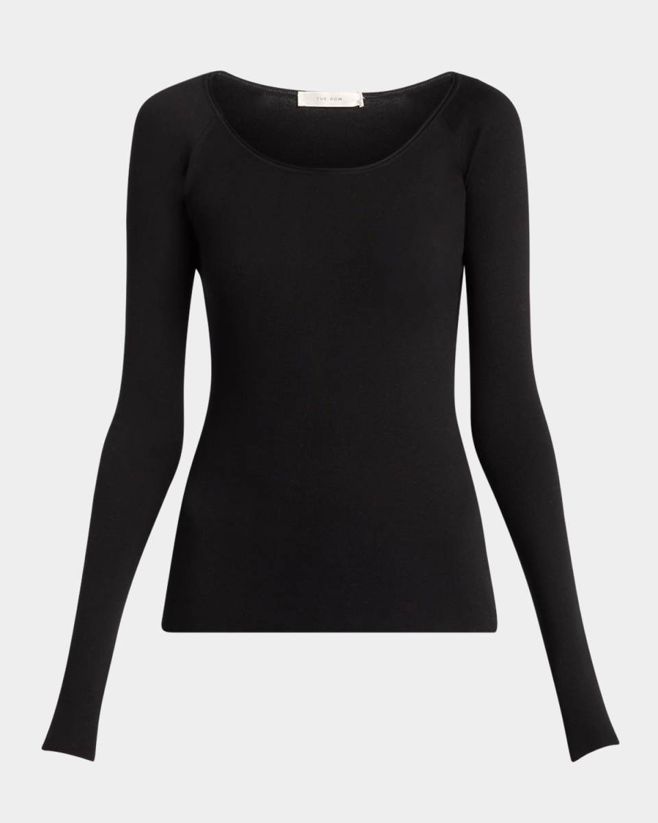 Imo Scoop-Neck Long-Sleeve Silk Top